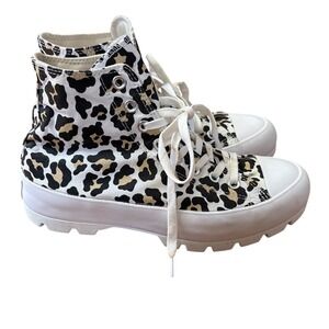 Converse Chuck Taylor Lugged High Top Women White Leopard Print Sneakers SIZE 9